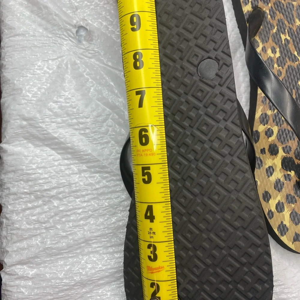 Tory Burch Leopard-Print Flip Flops with Black Straps and Gold Logo
